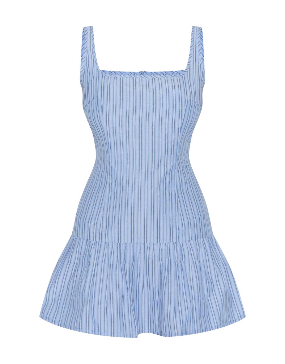 Blue Striped Sleeveless Scoop Neck Shift Dress - 4