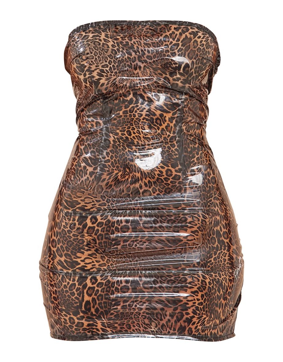 Shape Black Printed Vinyl Bandeau Mini Dress - 4