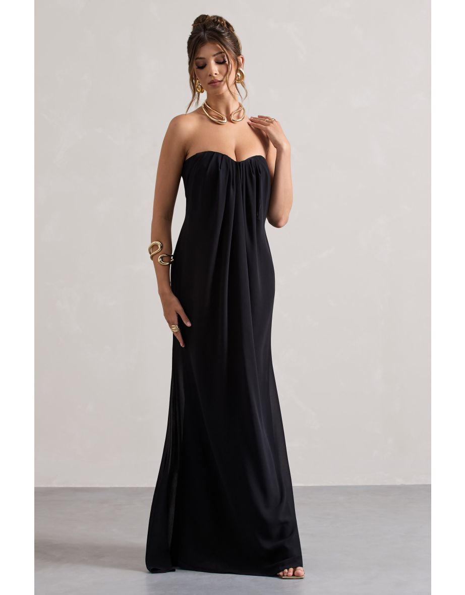 Kaz | Black Chiffon Sweetheart Maxi Dress - 4