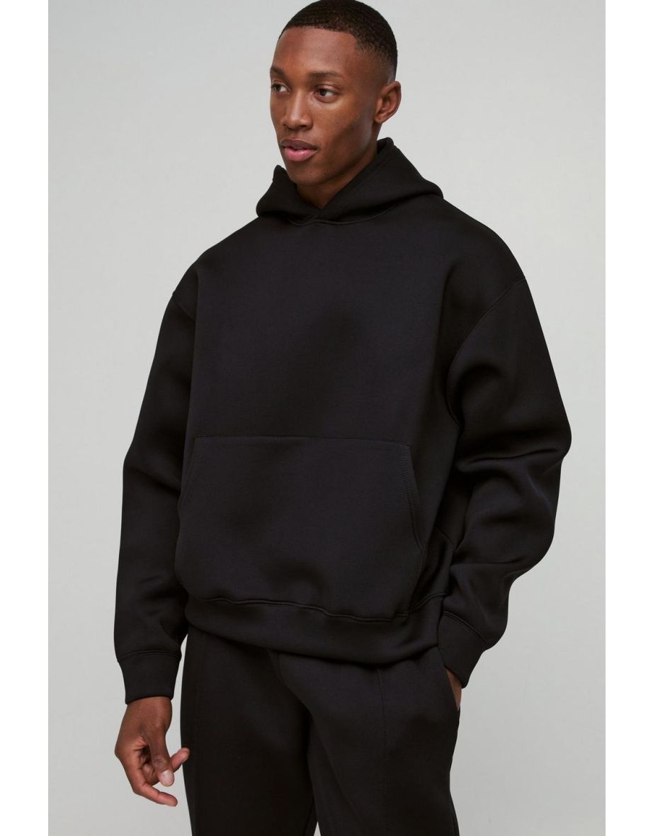 Oversized Boxy Bonded Scuba Hoodie - black