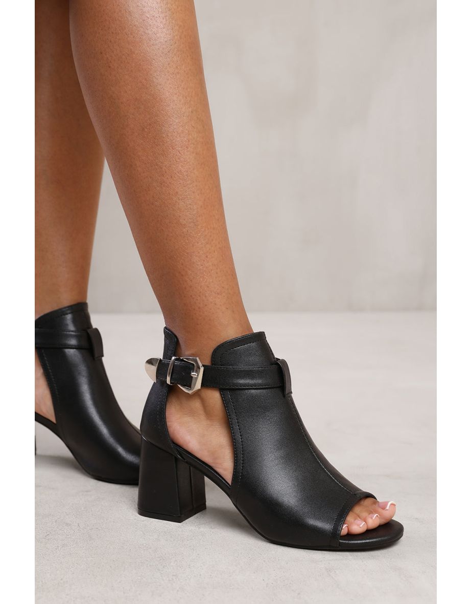 ZANEEN BLOCK HEEL WITH SIDE BUCKLE AND OPEN TOE FRONT IN BLACK FAUX LEATHER - 1