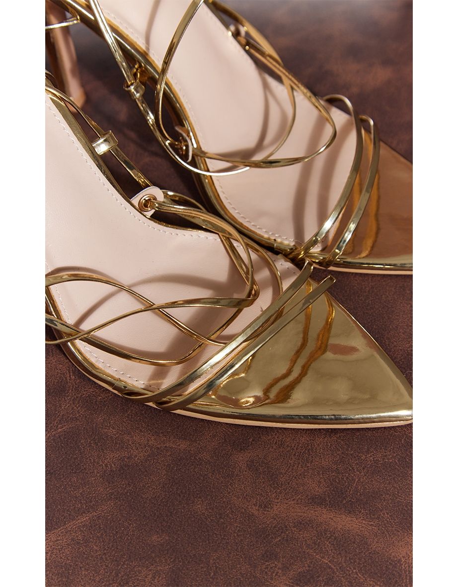 Gold Metallic Strappy Gladiator Point Toe Heels - 3