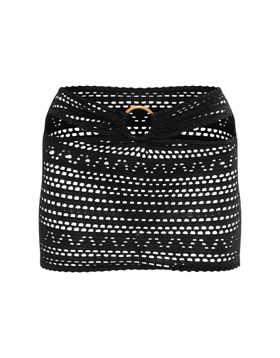 Black Textured Jersey Ring Detail Cut Out Micro Mini Skirt - 5
