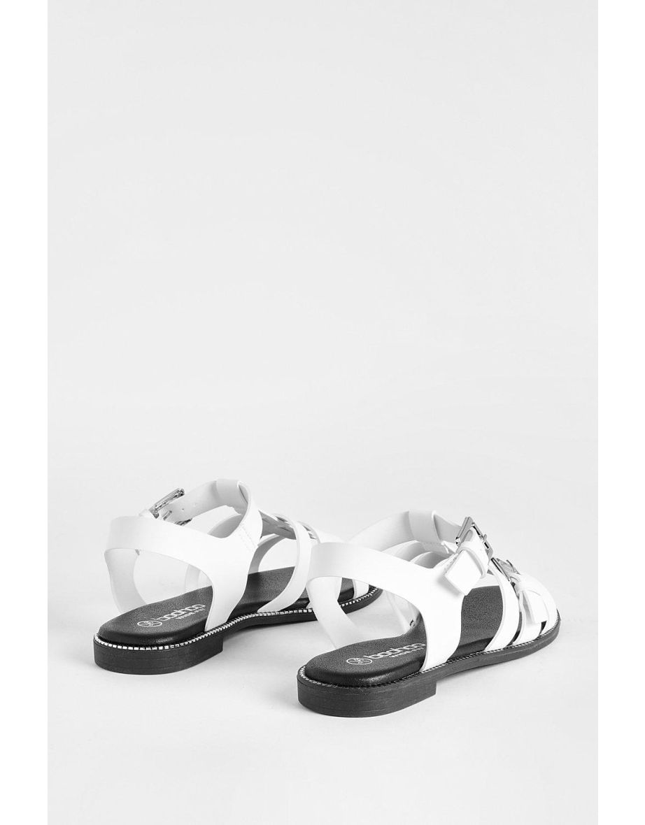 Wide Fit Buckle Detail Gladiator Sandals - white - 3