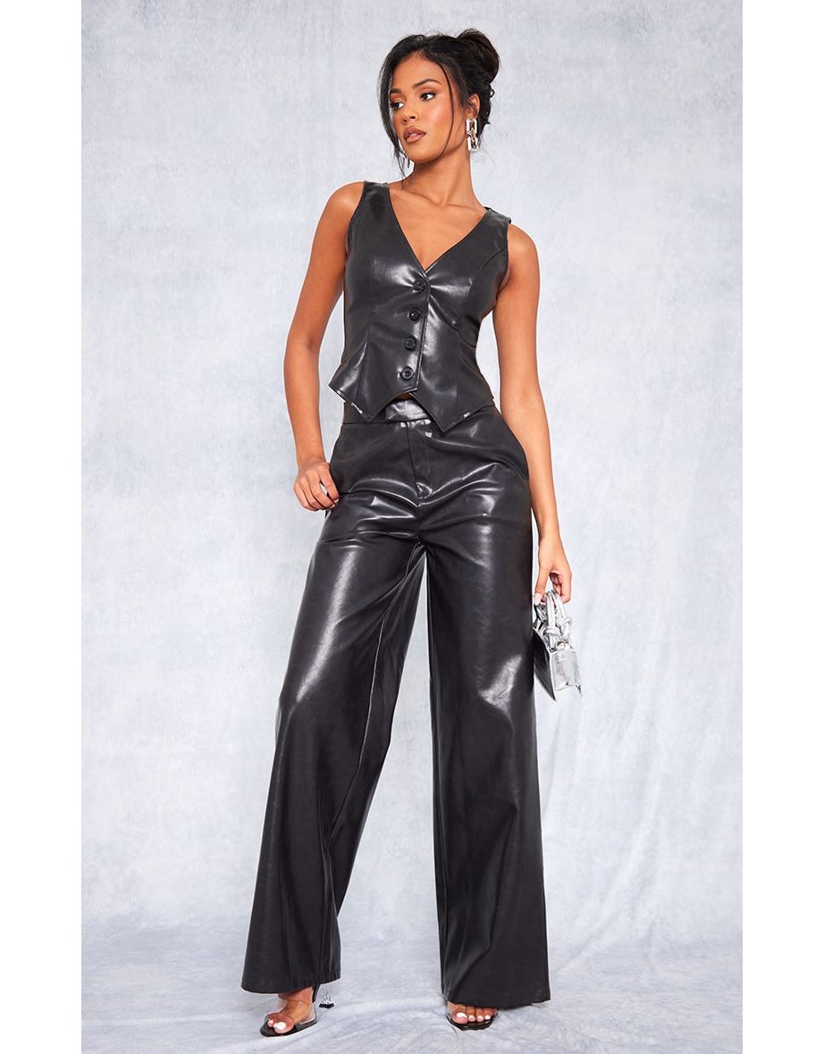 Tall Black Faux Leather Straight Leg Trousers