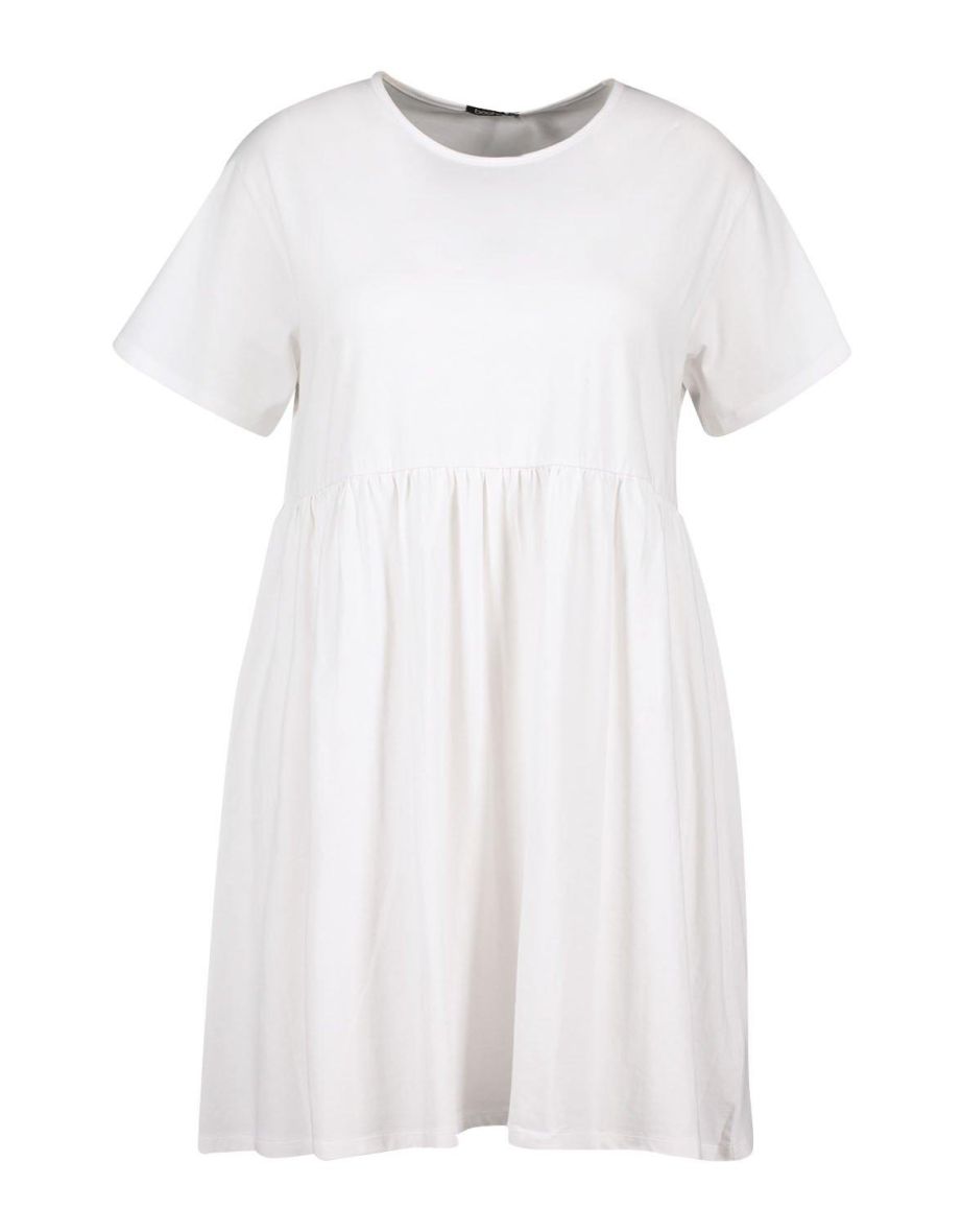 Plus Basic Smock A-Line Mini Smock Dress - white - 1
