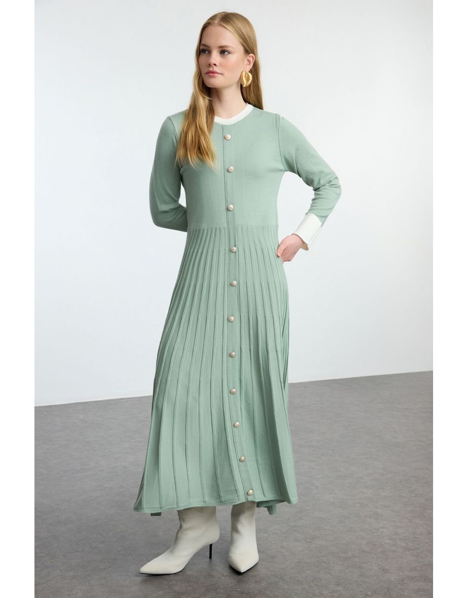 Mint Pleated Knitwear Color Block Dress