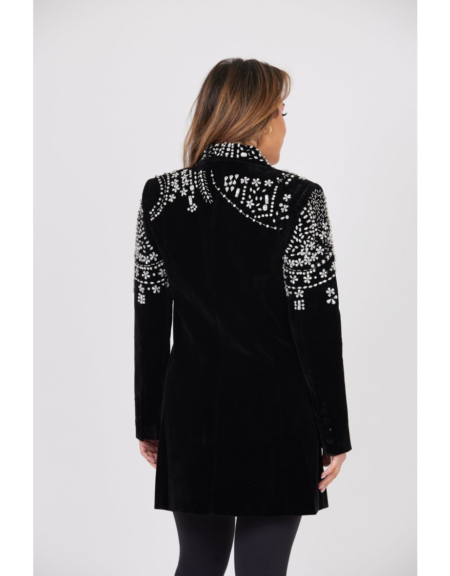 ROYAL NOIR EMBELLISHED VELOUR BLAZER - 5