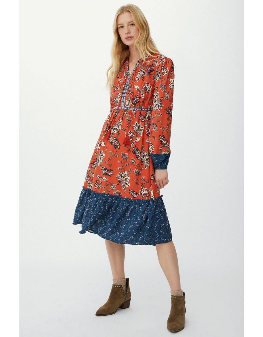 Sketchy Leaf Mix & Match Tiered Midi Dress - burnt orange - 3