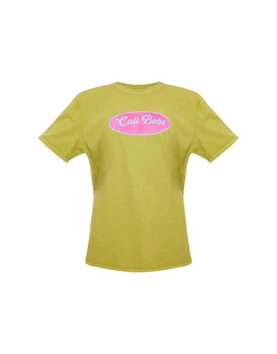 Lime Cali Babe Printed Washed T Shirt - 4