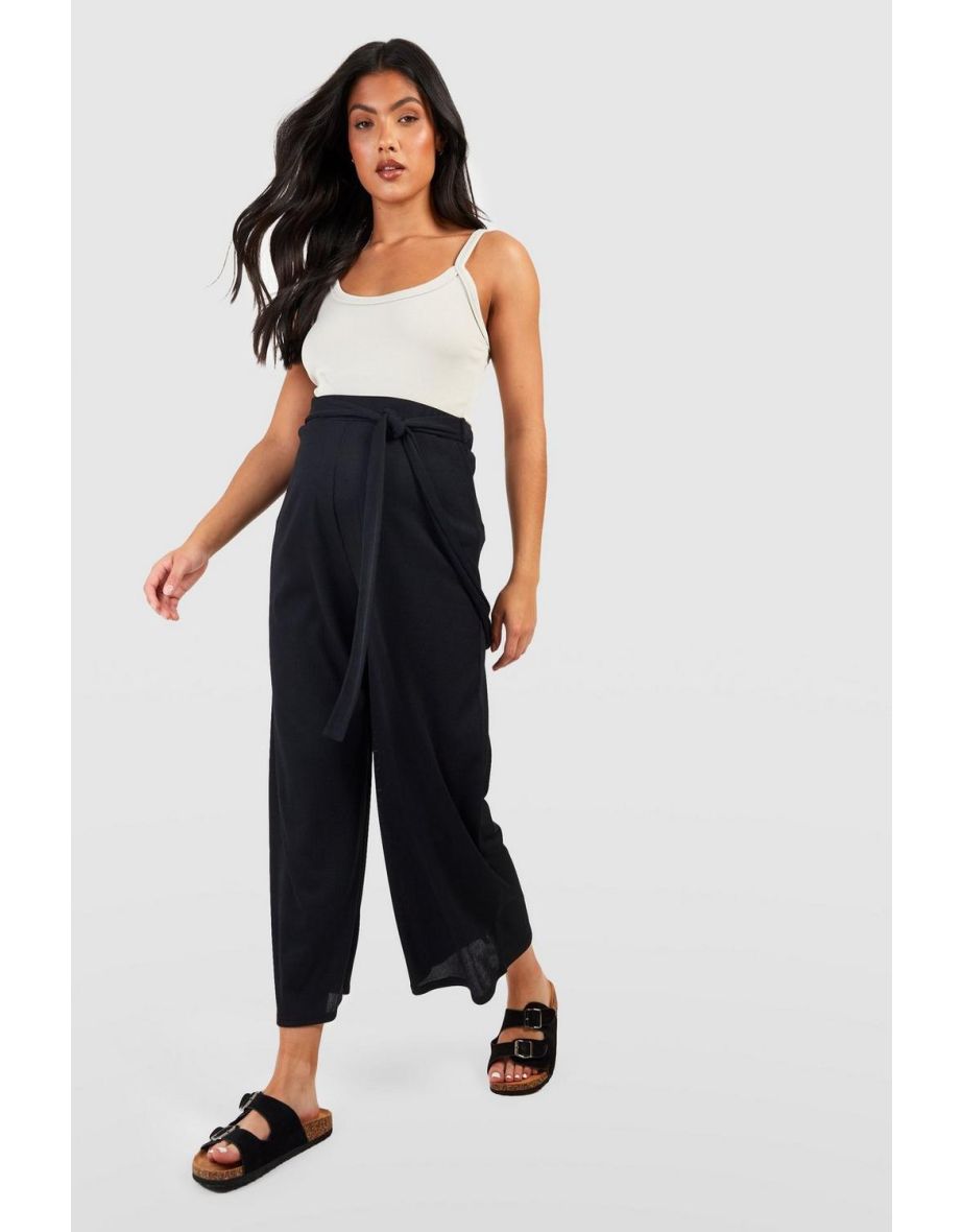Maternity Belted Rib Culottes - black