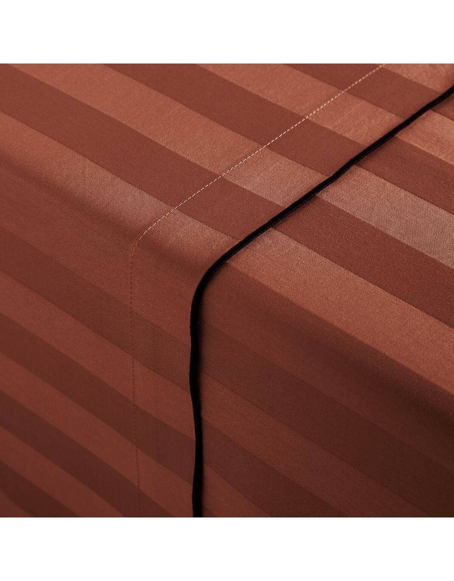 Victor Striped 100% Washed Cotton Satin 300 Thread Count Flat Sheet - 2