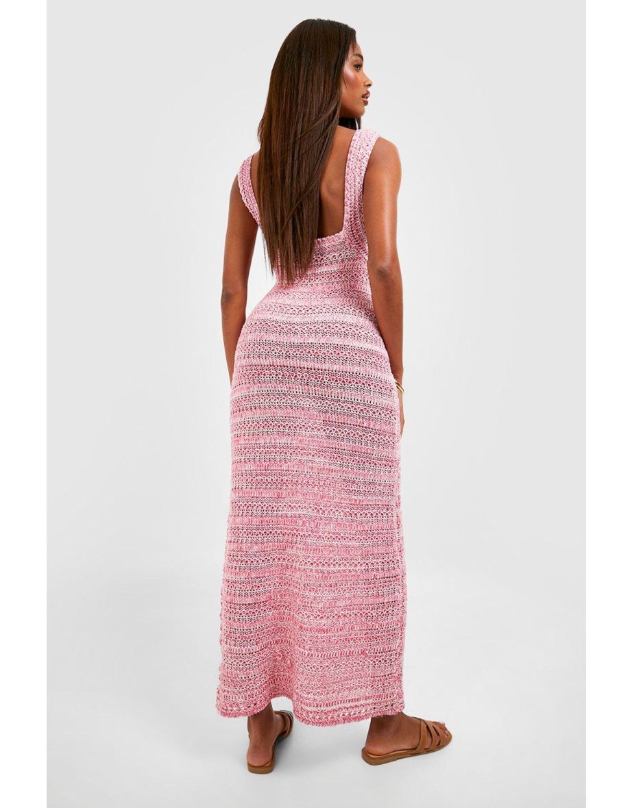 Premium Ombre Marl Knit Crochet Maxi Dress - hot pink - 3