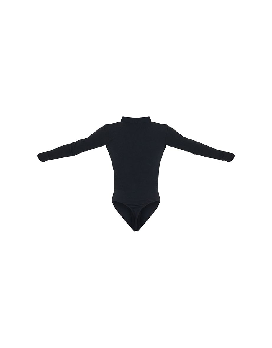 Tall Black Waffle Rib Long Sleeve Polo Bodysuit - 4