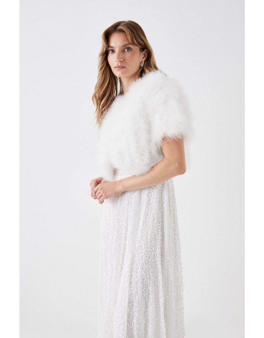 Short Sleeve Feather Shrug Jacket - 3