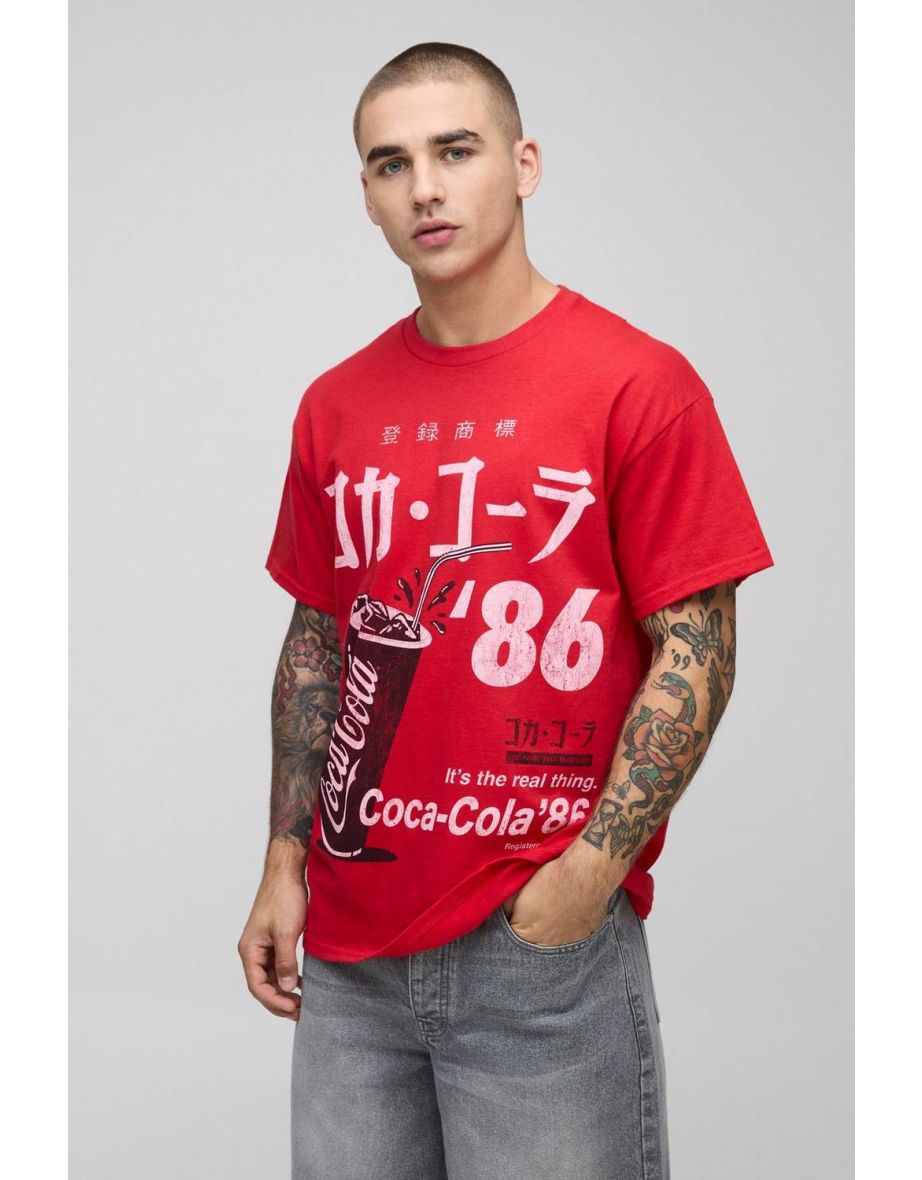 Red Oversized Coca-Cola License Printed T-Shirt