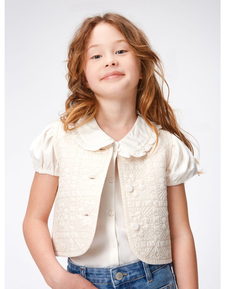 Girls Four Leaf Clover Gilet in Beige