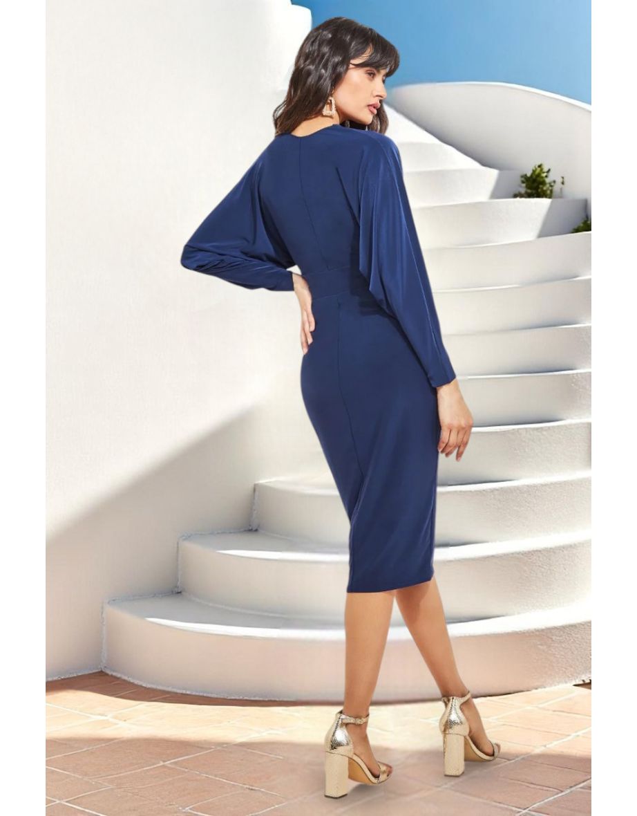 Goddiva Batwing Sleeve Midi Dress - Navy - 1