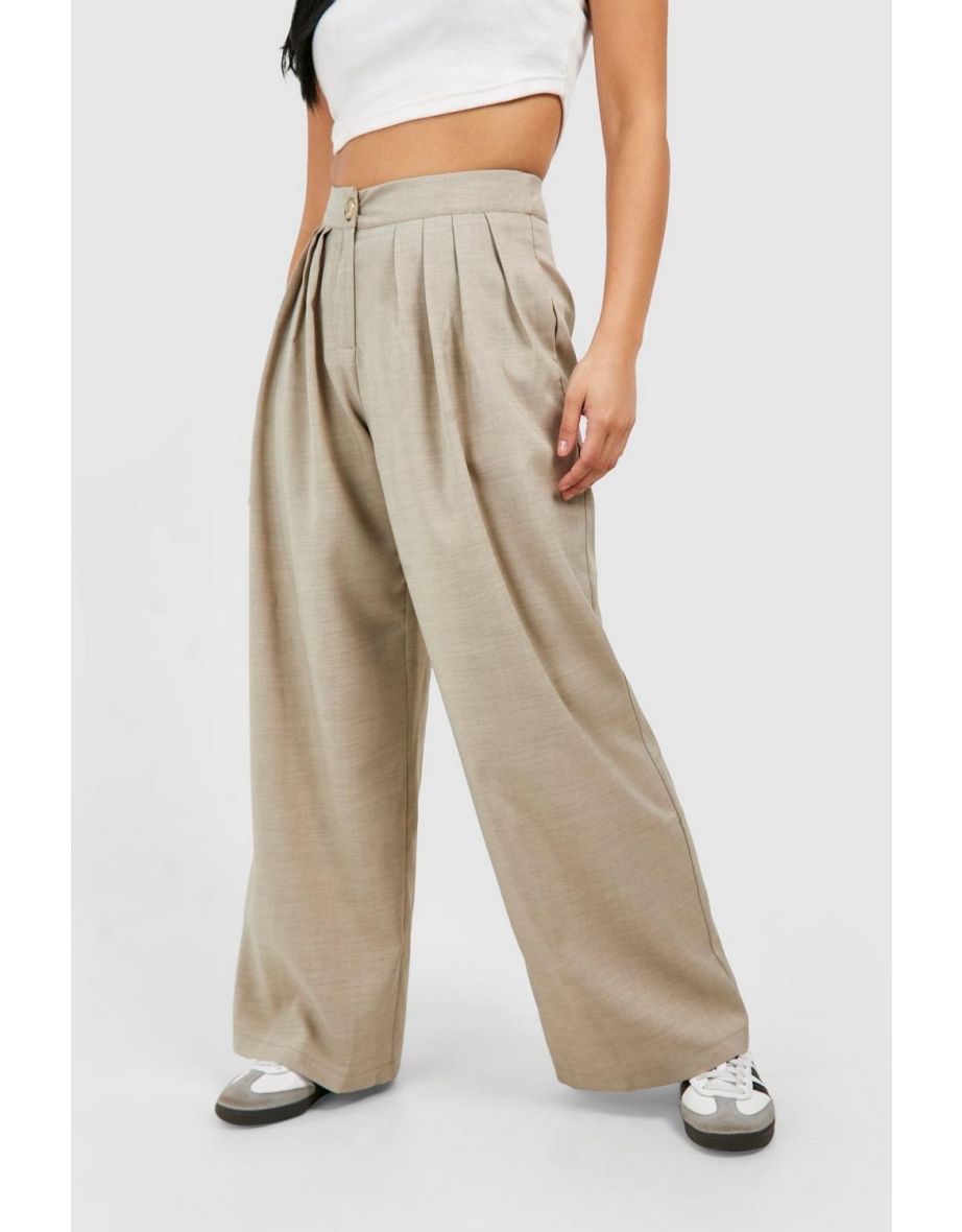 Petite Pleated Wide Leg Trousers - stone - 3
