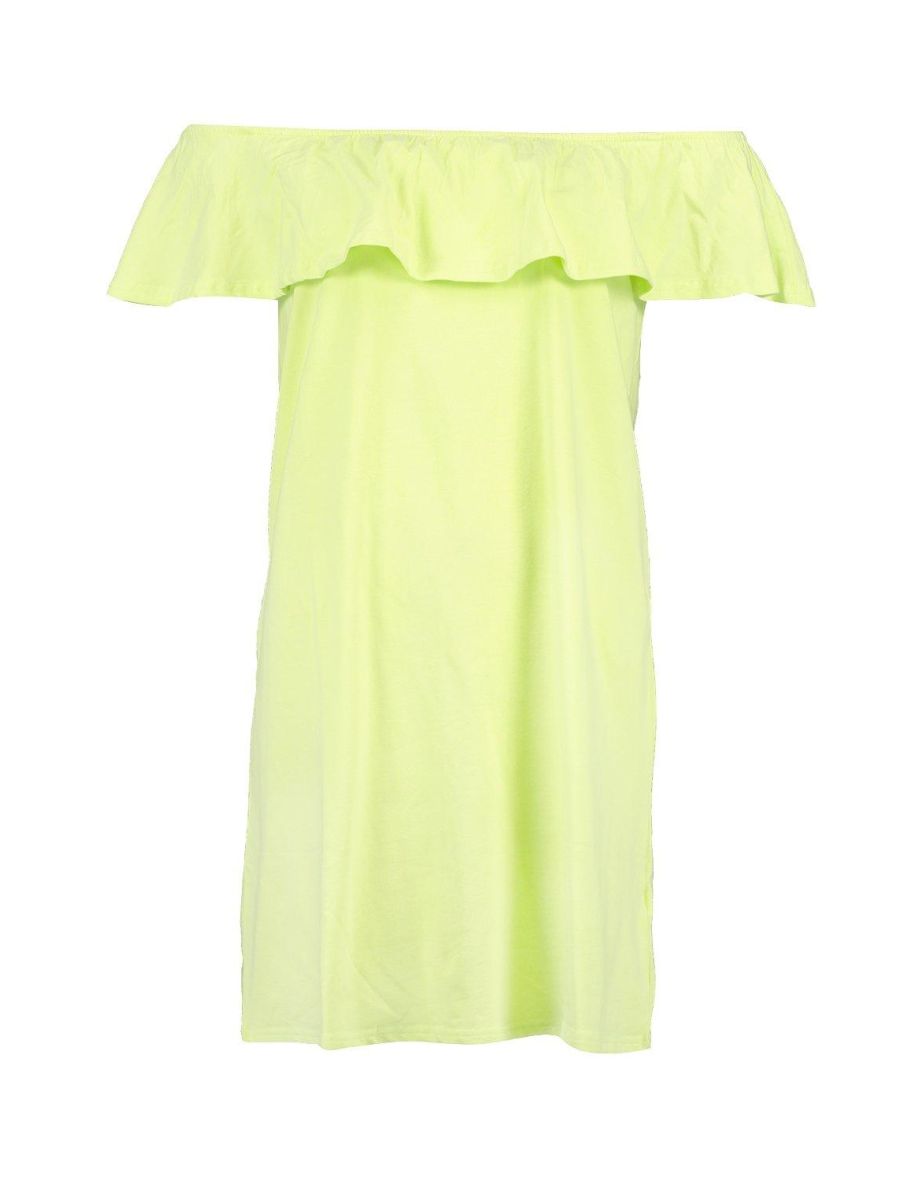 Off The Shoulder Frill Swing Dress - lime - 1
