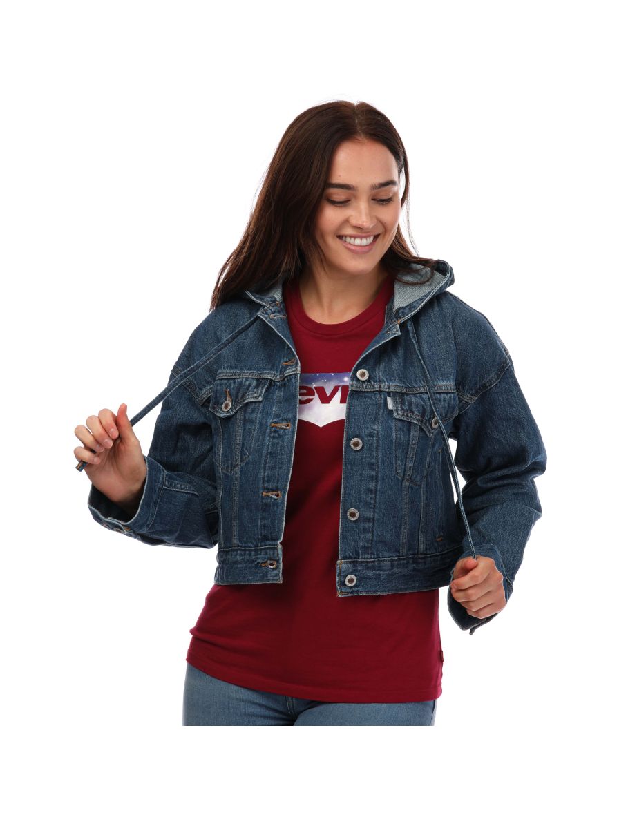 Shop Women s Levis Silver Tab Hooded Trucker Jacket in Blue Online in Qatar VogaCloset