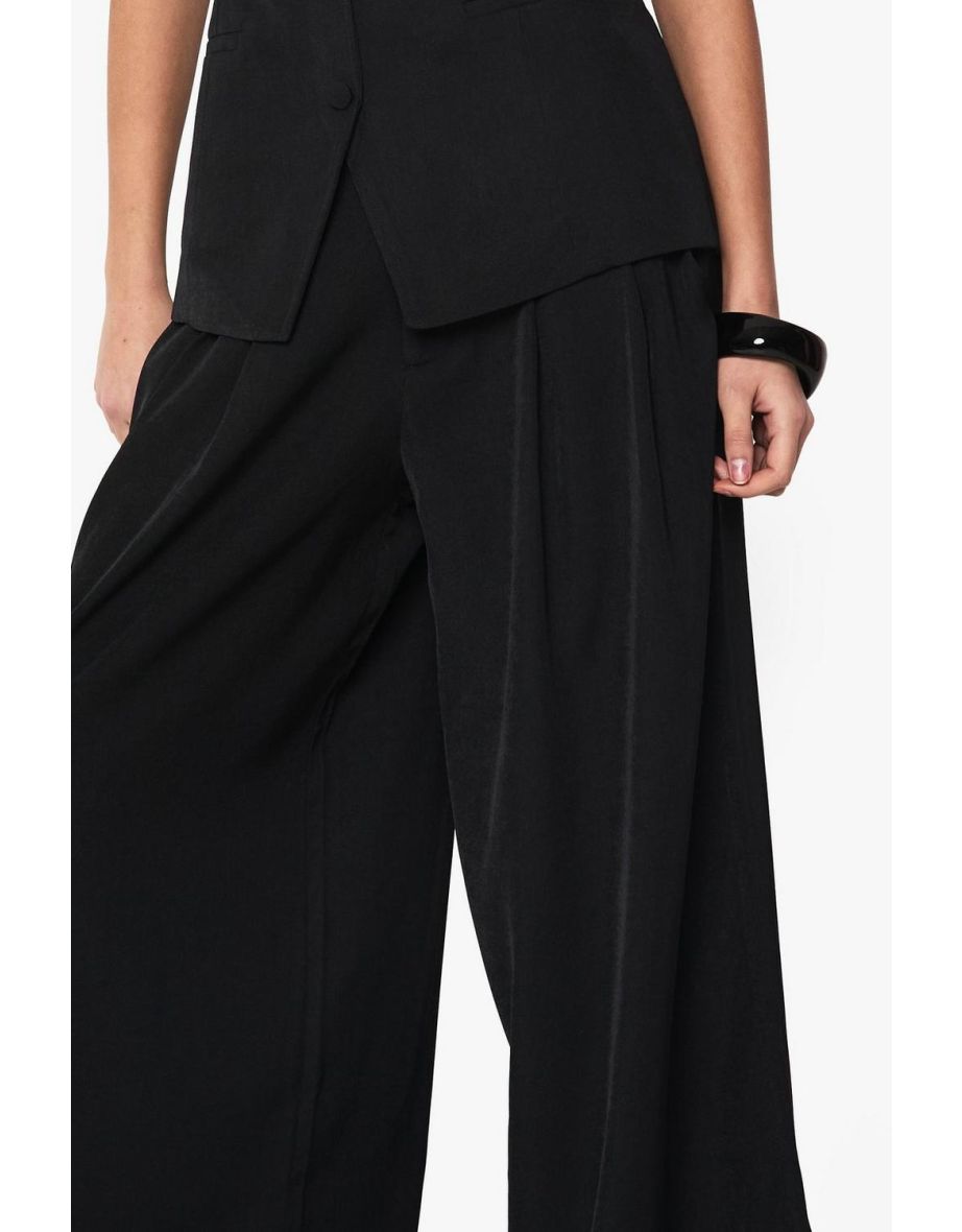 Tailored Pleated Wide Leg Trousers - black - 3