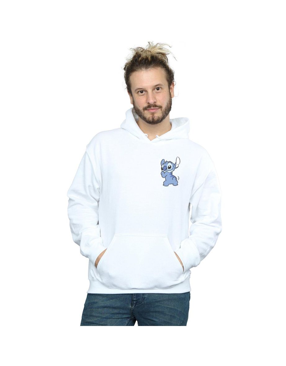 Disney Mens Lilo And Stitch Stitch Backside Breast Print Hoodie - White - 1