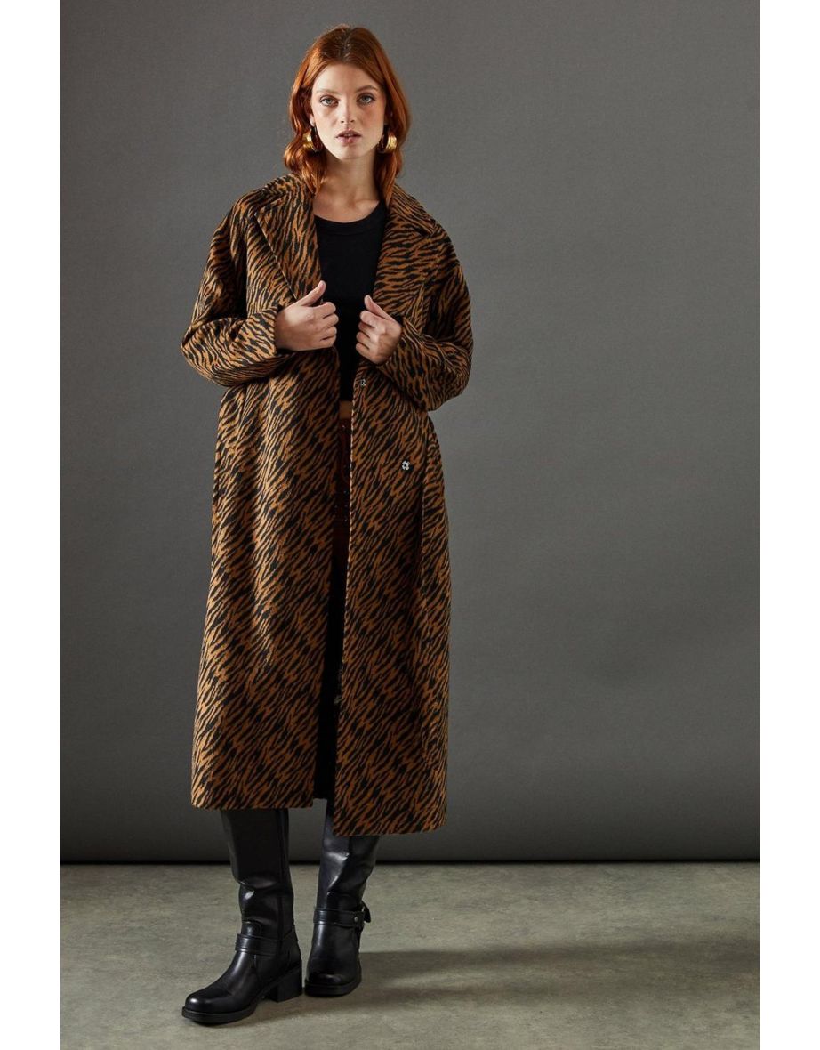 Zebra Belted Wrap Coat