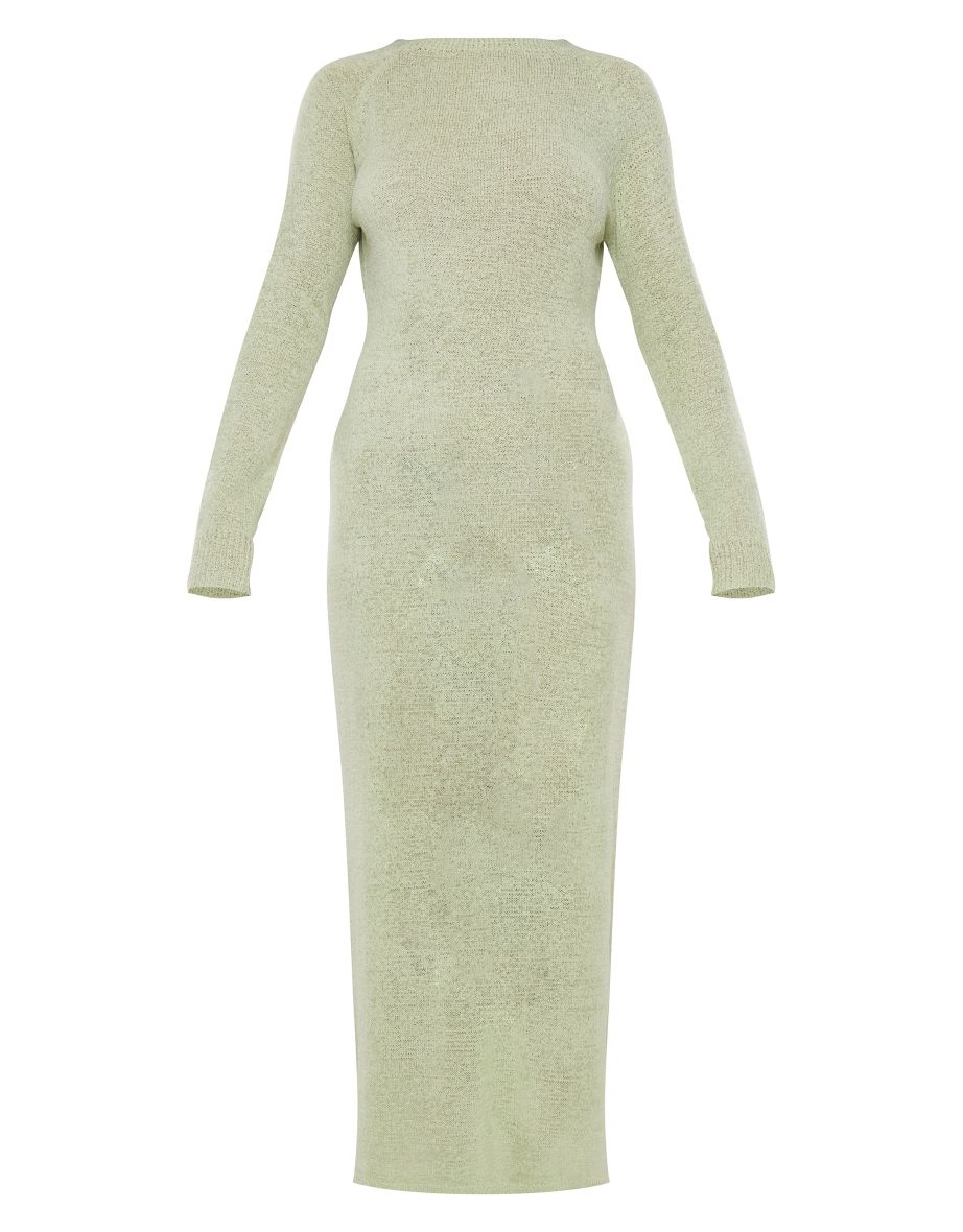 Sage Green Bobble Knit Long Sleeve Maxi Dress - 4