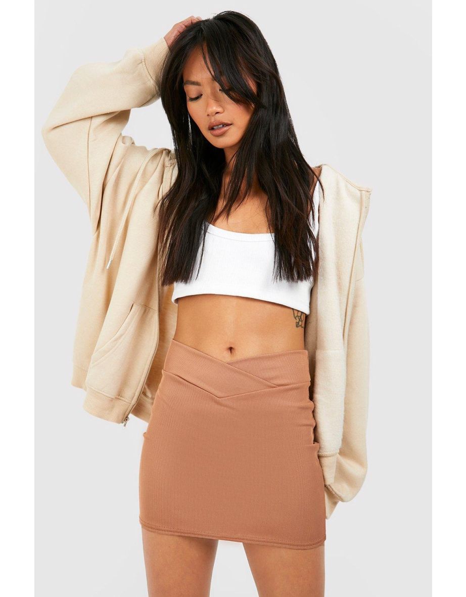 V Waistband Mini Skirt - camel
