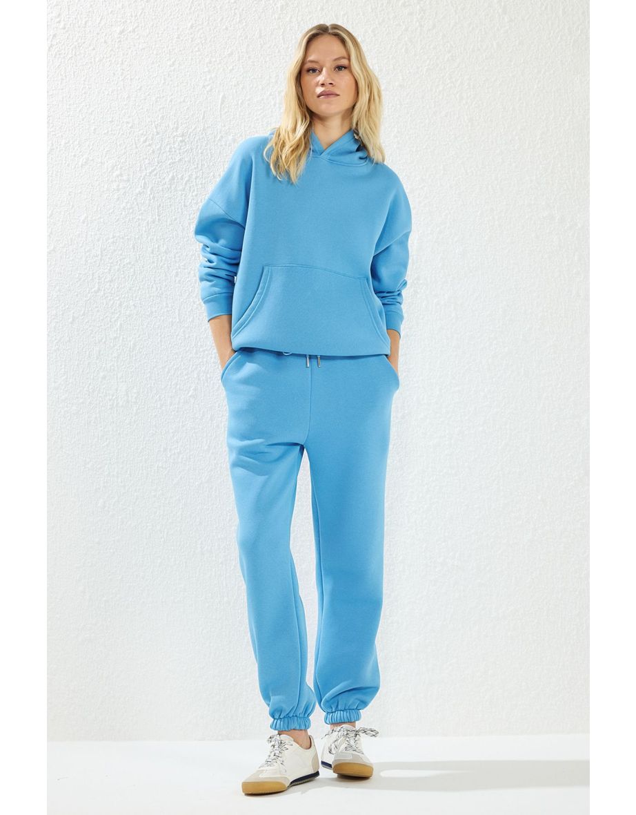 Light Blue Thick Polar Fleece Hooded Oversize/Relaxed Cut Knitted Tracksuit