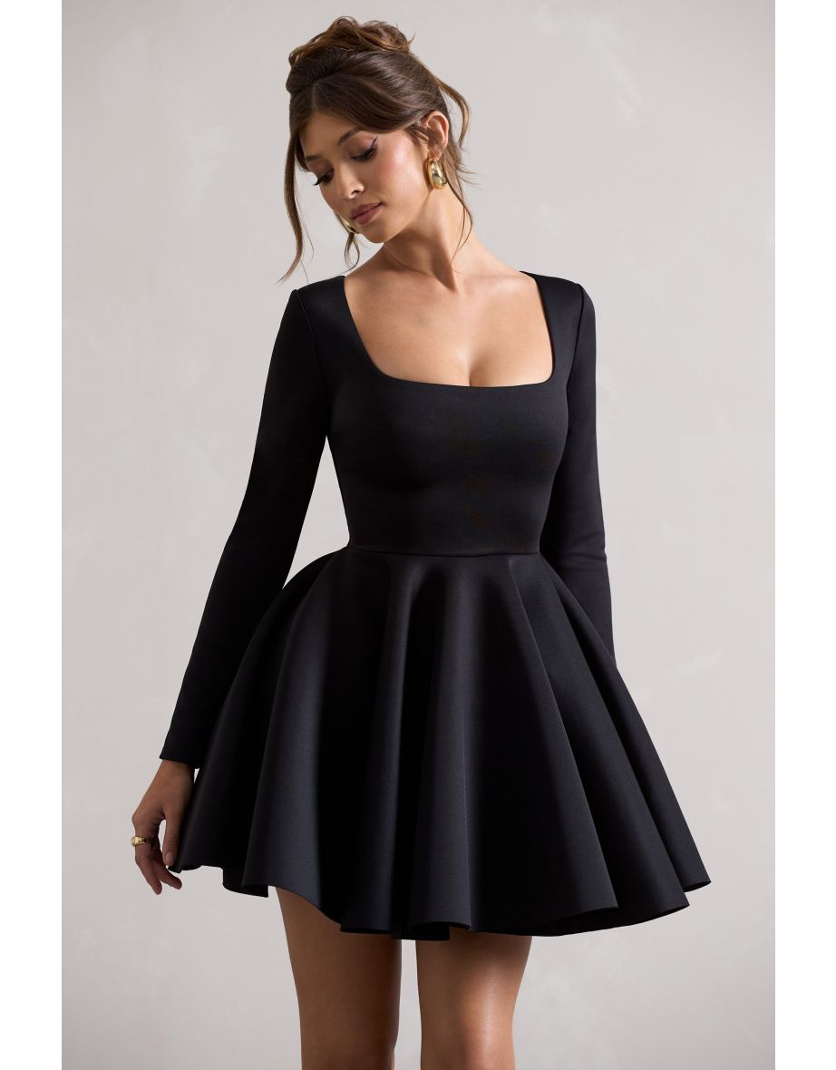 Winslet | Black Square-Neck Skater Mini Dress - 4