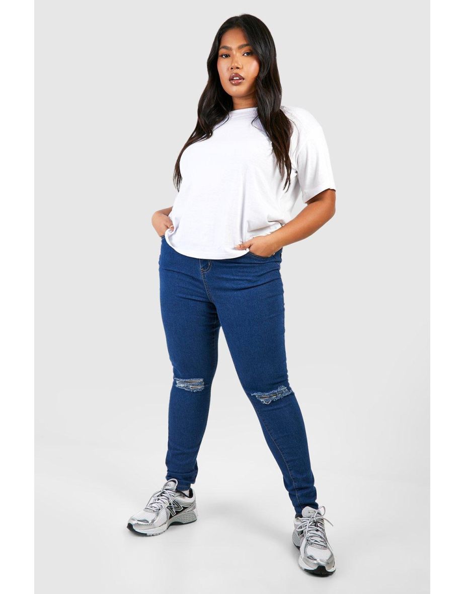 Plus High Waisted Distressed Skinny Jeans