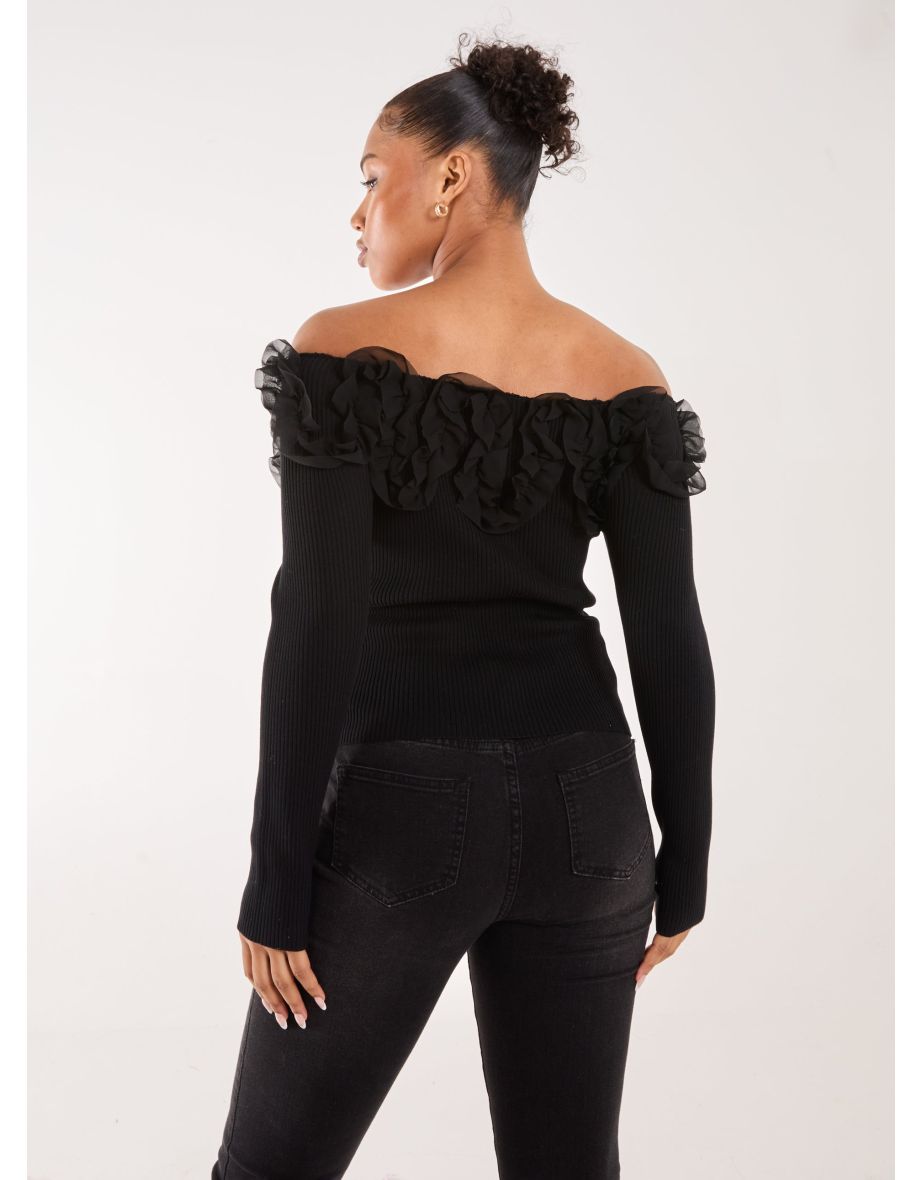 Ruffle Bardot Knit Top - 3