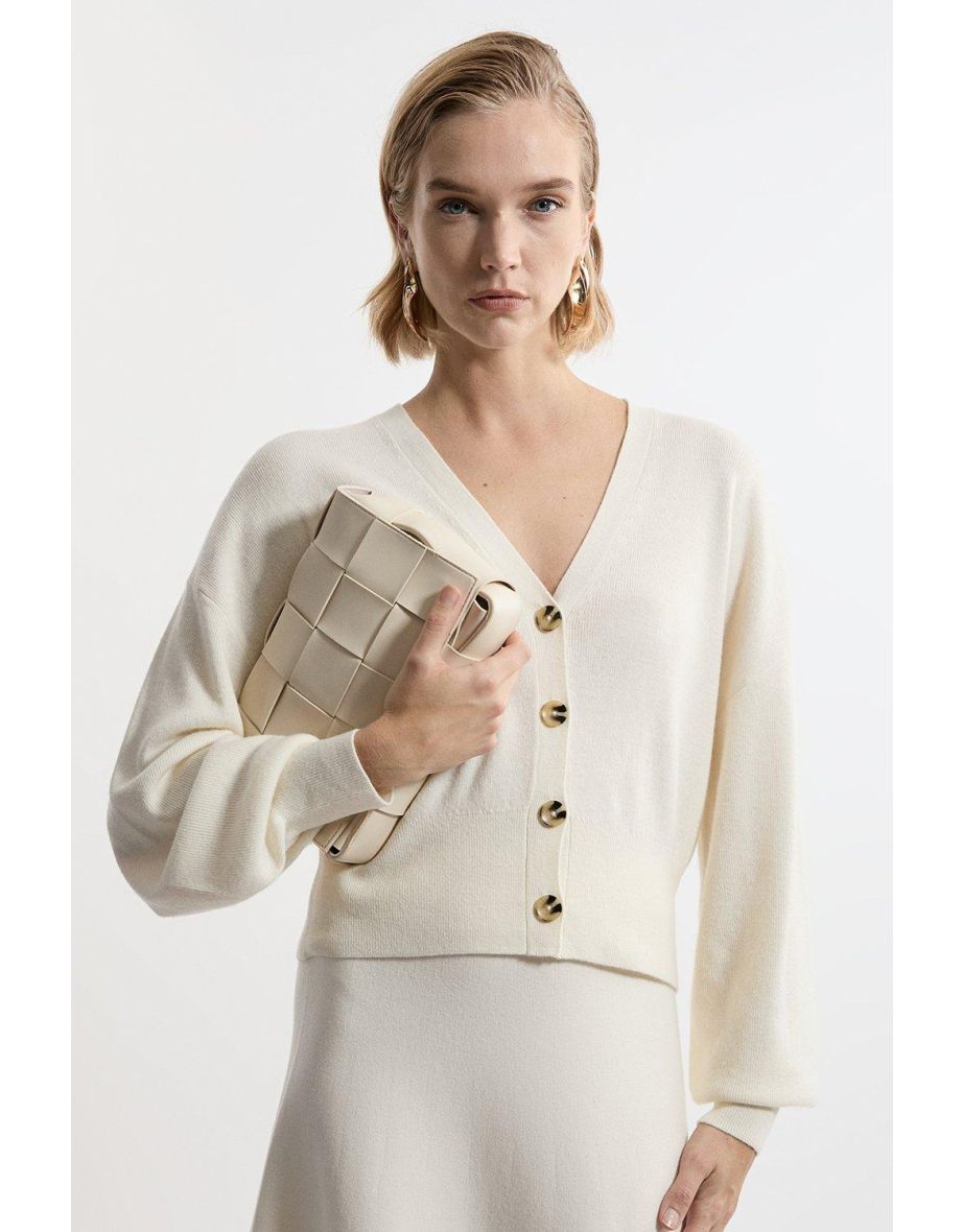 Alpaca Wool Blend Balloon Sleeve Cardigan