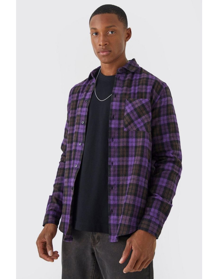 Long Sleeve Bright Flannel Check Shirt - purple