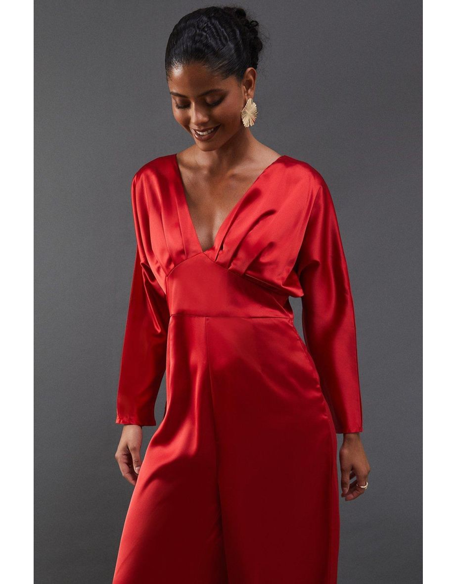 Satin Batwing Wide Leg Jumpsuit - 3