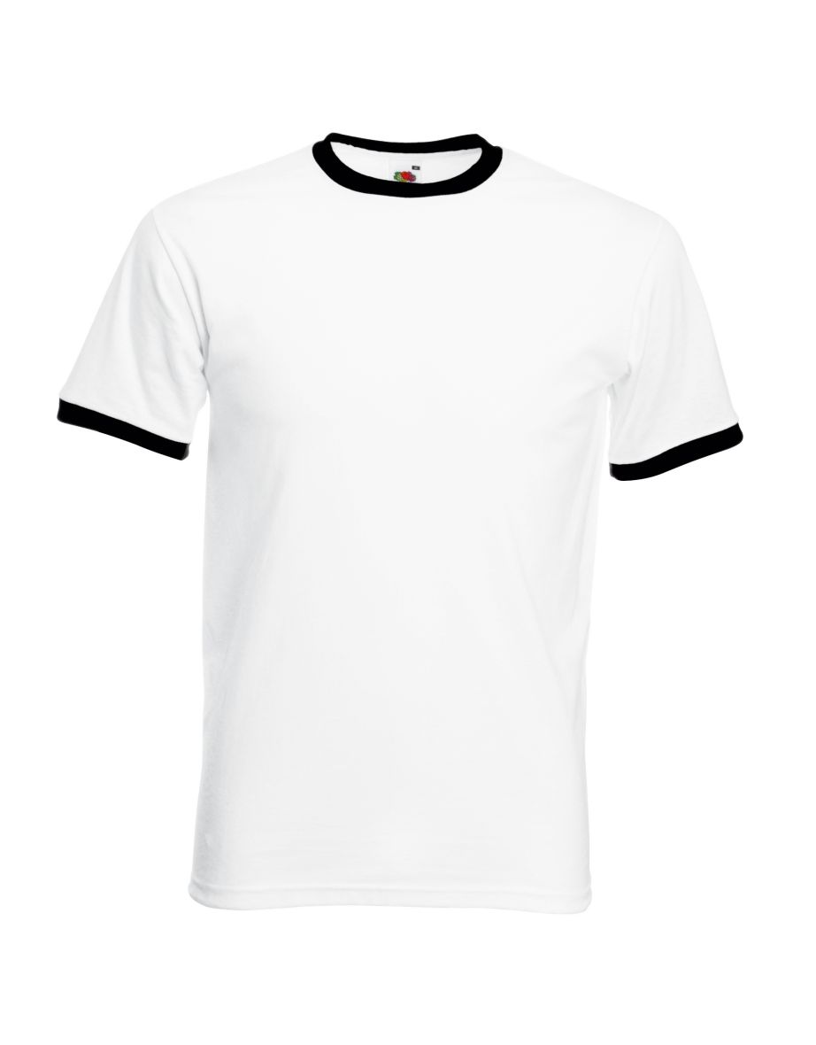 Fruit Of The Loom Mens Ringer Short Sleeve T-Shirt - White/Black