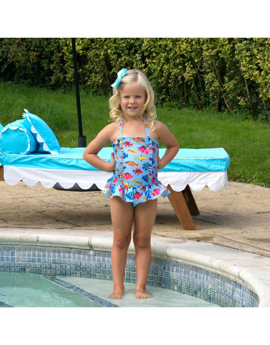 Girls Tropical Fish Ruched Swimsuit in Multicolour
