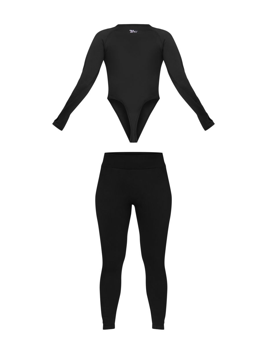 PRETTYLITTLETHING SKI Black Seamless Contrast Rib Bodysuit And Legging Set - 4