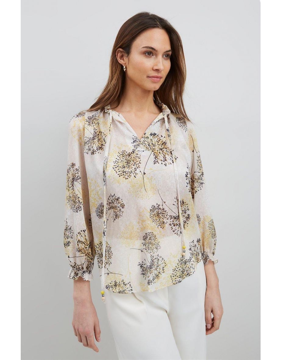 Dandelion Floral Tie Frill Neck Top