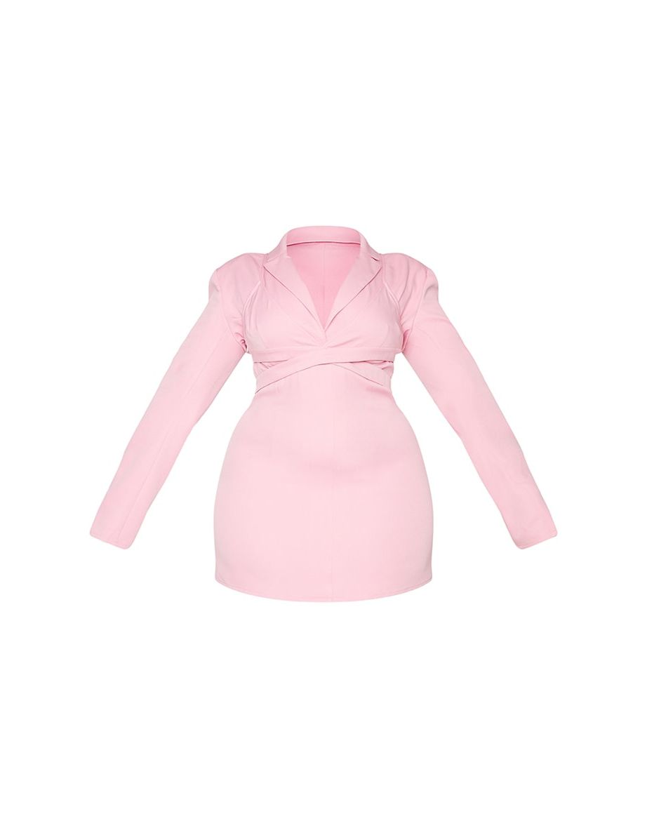 Plus Pink Layered Wrap Around Blazer Dress - 4