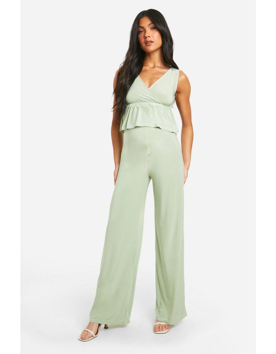 Maternity Slinky V Neck Peplum Top - light green