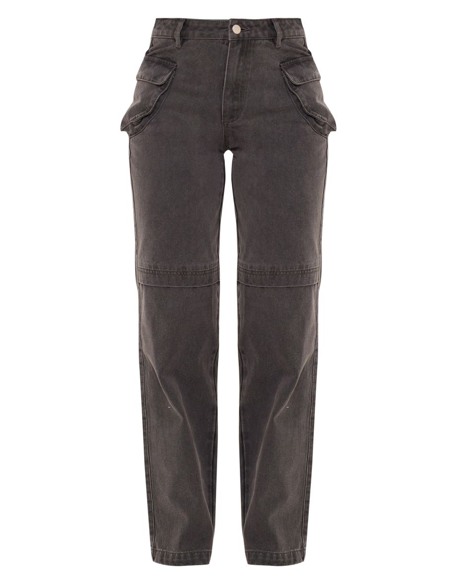 Washed Grey Acid Wash Seam Detail Straight Leg Jeans - 4