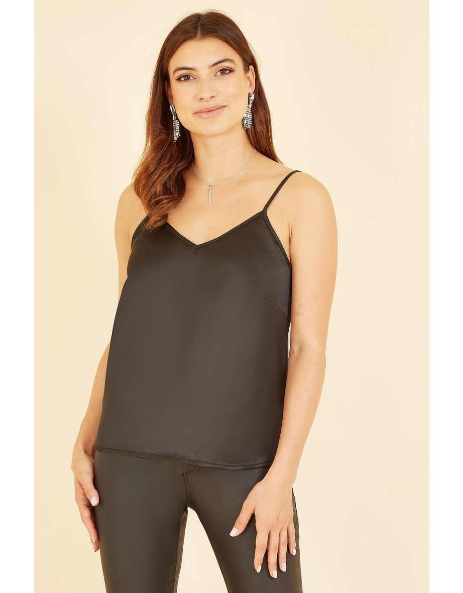 Yumi Black Satin Cami Top