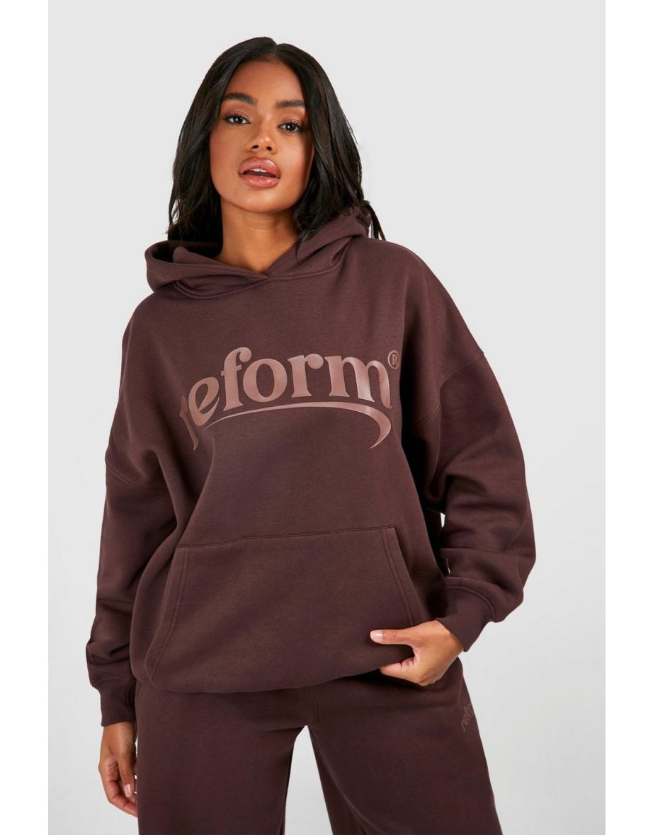 Reform Slogan Oversized Hoodie - chocolate