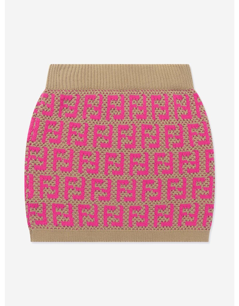 Girls Knitted FF Logo Skirt in Pink