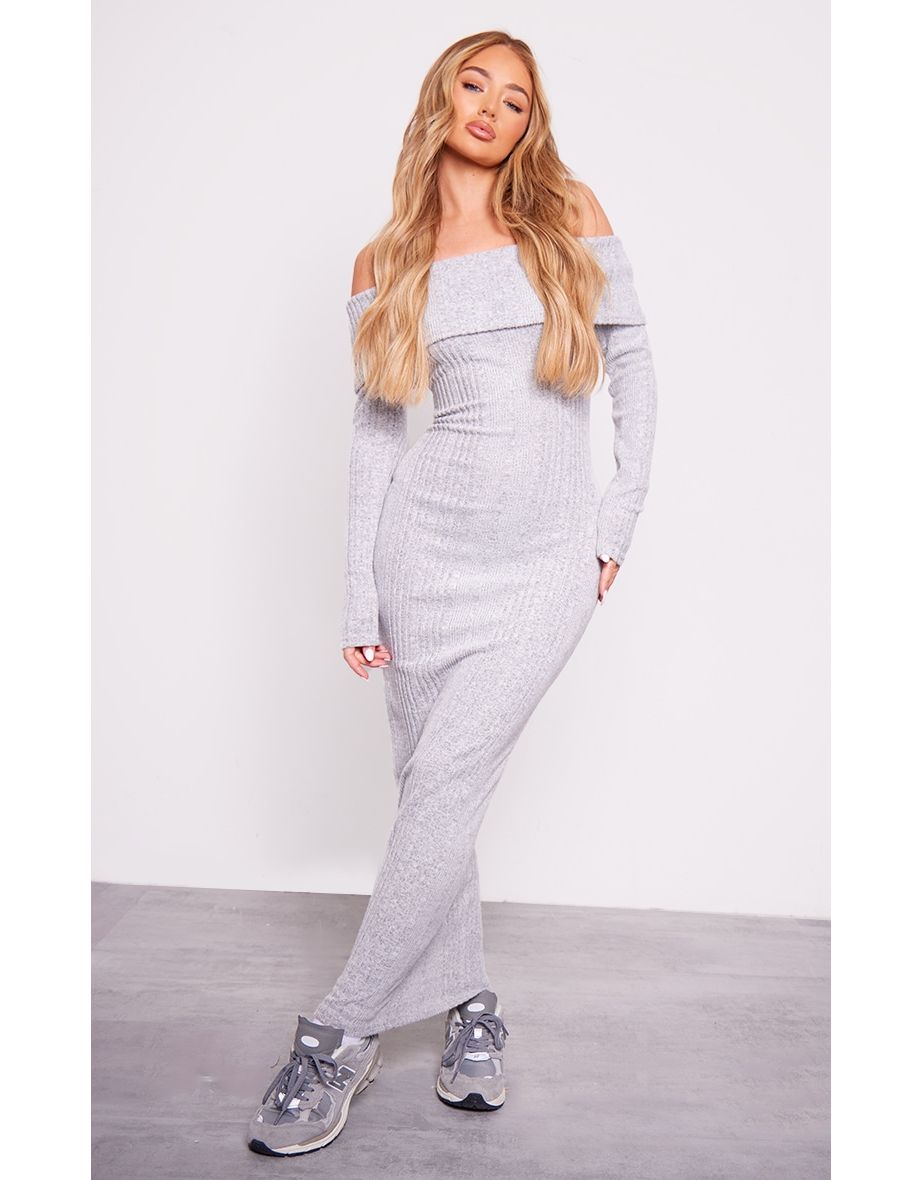 Grey bardot hotsell maxi dress