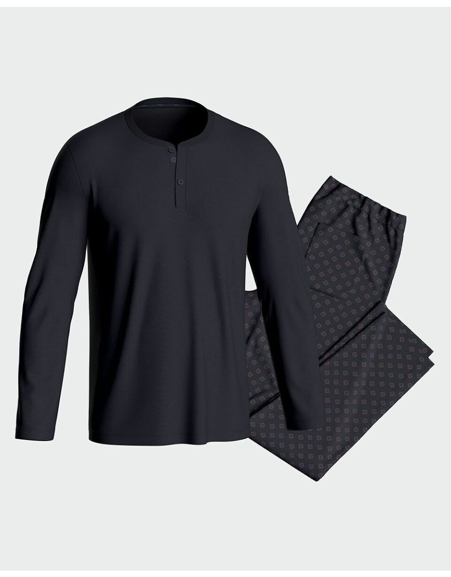 Cotton Mix Pyjamas with Buttoned Crew Neck - 3