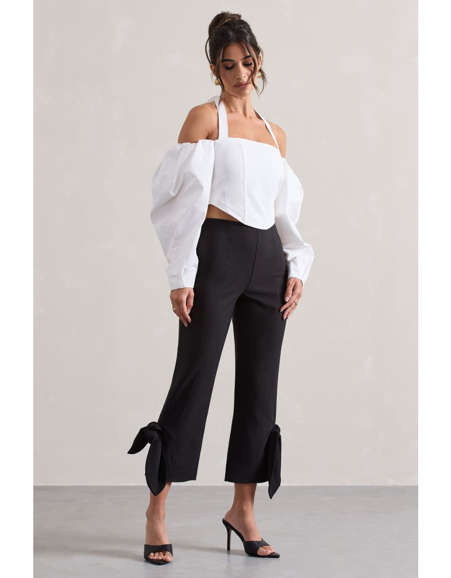 On Stage | Black Cropped Capri Pants With Knot Detail